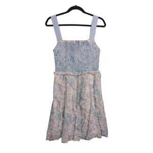 Alice + Olivia Jocelyn Smocked Mini Dress Sundress Blue Floral Sleeveless 6 New